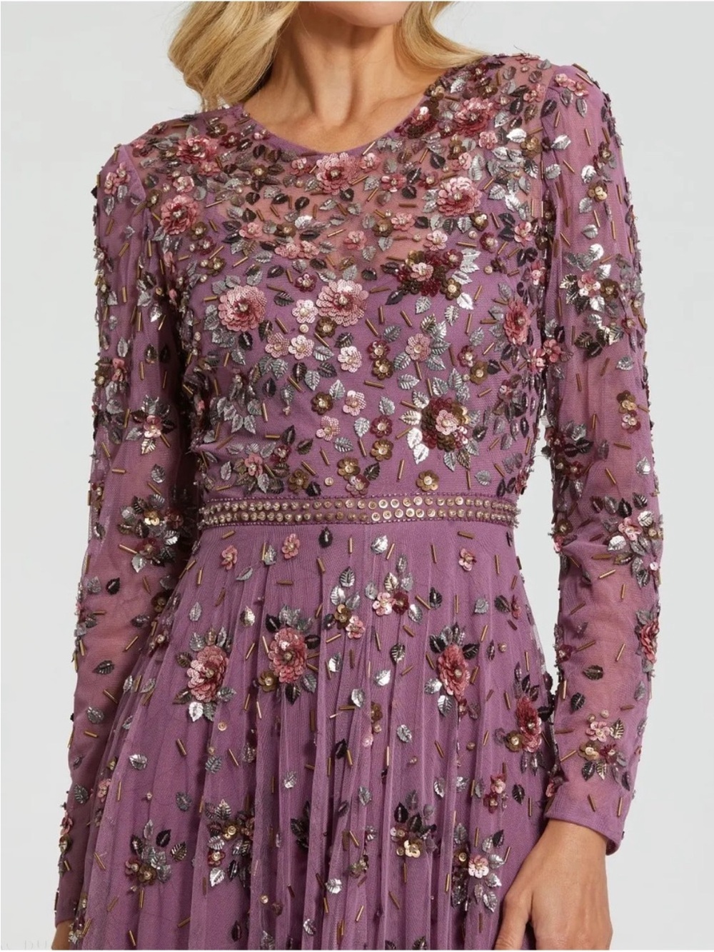 NWT Mac Duggal Raspberry Embellished Long Sleeve 10063 High Neck Beaded Gown 24 - Picture 2 of 9